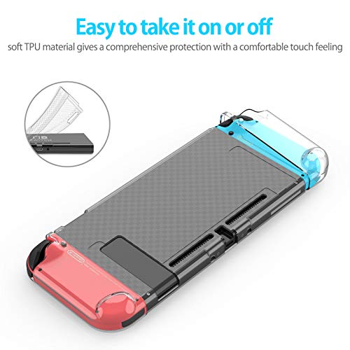 HEYSTOP Carcasa Compatible con Nintendo Switch, Funda Nintendo Switch con Protector de Pantalla para Nintendo Switch Console y Grip 6 Agarres para el Pulgar