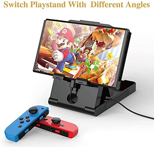 HEYSTOP Funda Compatible con Nintendo Switch, 16 in 1 Accesorios Switch con Carcasa de TPU+Grip Mandos+Protector de Pantalla+Soporte Regulable+Cable USB+Auriculares+Funda Comfort Grip+6 Pulgar Grips