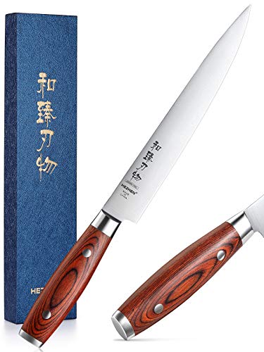 HEZHEN Basic Series Cuchillo Trinchador,20.5Cm,Cuchillo Rebanador, Alemán De Acero Inoxidable Con Alto Contenido De Carbono,Cocina Profesional Afilada,Cuchillo Para Tallar FULLTANG, Mango De Madera