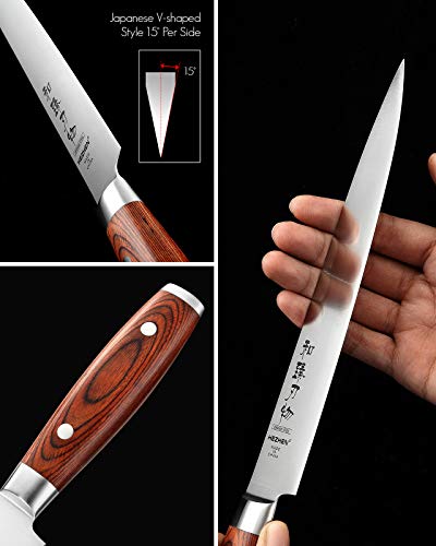 HEZHEN Basic Series Cuchillo Trinchador,20.5Cm,Cuchillo Rebanador, Alemán De Acero Inoxidable Con Alto Contenido De Carbono,Cocina Profesional Afilada,Cuchillo Para Tallar FULLTANG, Mango De Madera