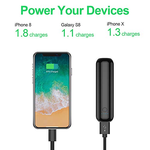 hganus Power Bank Mini 5000mAh Cargador Portátil Batería Externa Peso Ligero [Lipstick-Size] con Salida de 2.4A Carga rápida para, Samsung, Xiaomi, Huawei, Tablets y más