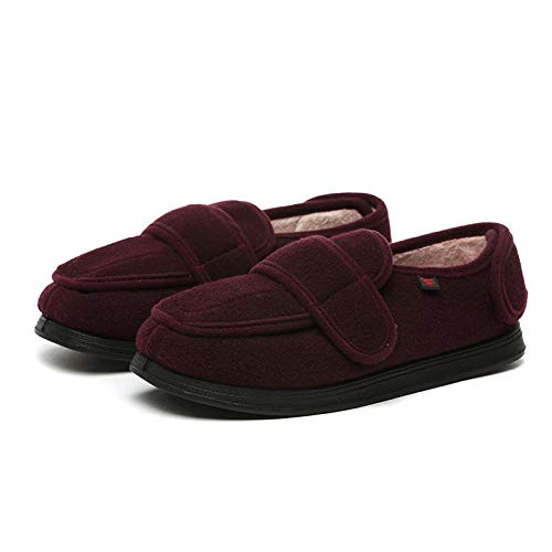 HHTT Pantuflas ortopédicas para diabéticos para Hombres,Zapatos cómodos para diabéticos de Suela Blanda, Zapatos Anchos de algodón hinchados y gordos-Red_Plus_Velvet_47,Calzado ortopédico para Hombre