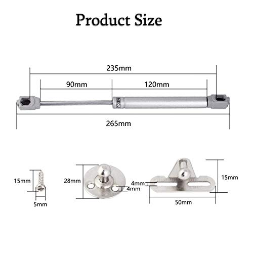 Hidraulico Amortiguador de Gas, JESSTOLO 4pcs Pistones a Gas Potencia de 100N/ 10kg Pistones a Gas Armarios Para Puertas Elevables de Mueble Cocina Baño Gris