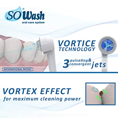 Hidropulsador dental SoWash | Vortice Orthodontic | Se conecta al grifo | Sin baterías ni electricidad | Cabezal Orthodontic Getto Triple Botón Convergente | Ideal para aparatos. Ortodóntico