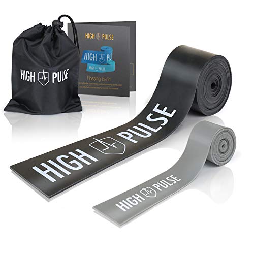 High Pulse® Floss Band | Incluye – Bolsa de transporte y accesorios – 2 bandas compresión – Bandas fitness de atletas para articulaciones, tendones y ligamentos + mini banda para los dedos.