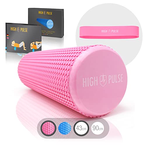 High Pulse Rodillo Pilates 43 x 15 cm + póster con ejercicios - Rodillo de espuma para músculos, fitness o masaje (Rosa)