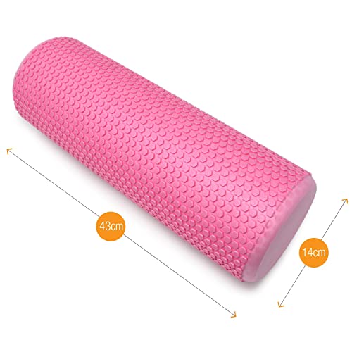 High Pulse Rodillo Pilates 43 x 15 cm + póster con ejercicios - Rodillo de espuma para músculos, fitness o masaje (Rosa)