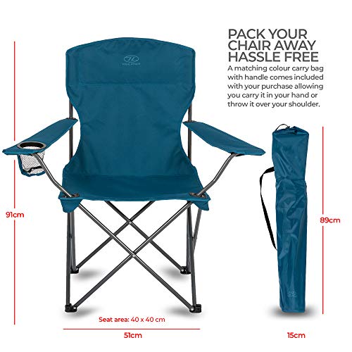 HIGHLANDER Silla Plegable Camp - Asiento Exterior Ligero y Duradero Acampar, Festivales, jardín, Viajes en Caravana, Pesca, Playa, barbacoas (Azul Marino)