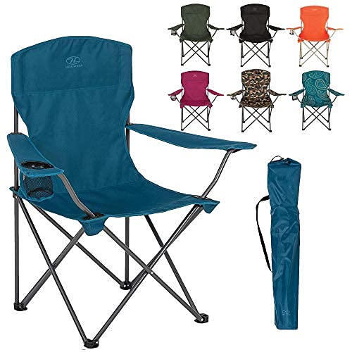 HIGHLANDER Silla Plegable Camp - Asiento Exterior Ligero y Duradero Acampar, Festivales, jardín, Viajes en Caravana, Pesca, Playa, barbacoas (Azul Marino)