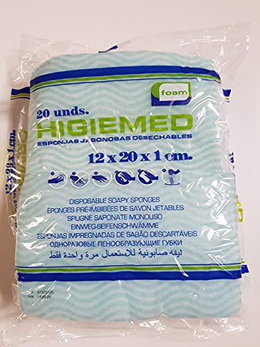 HIGIEMED® 160 ESPONJAS JABONOSAS DESECHABLES DE FOAM 12x20x1 Caja con 8 bolsas de 20 unidades