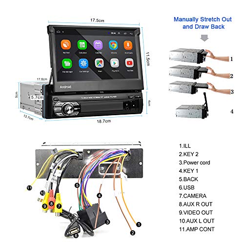 Hikity Android Autoradio Bluetooth 1 DIN Radio de Coche GPS Navegación 7 Pulgadas Pantalla Táctil Abatible FM Estéreo con WiFi USB Enlace Espejo + Cámara Visión Trasera