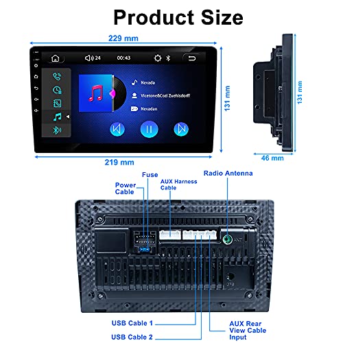 Hikity Carplay Radio Coche 2 DIN Bluetooth 9 Pulgadas HD Pantalla Tactil Radio FM + USB + AUX IN Mirror Link con Cámara De Visión Trasera