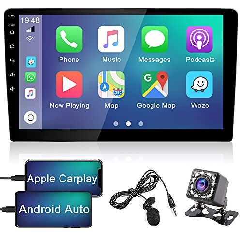 Hikity Carplay Radio Coche 2 DIN Bluetooth 9 Pulgadas HD Pantalla Tactil Radio FM + USB + AUX IN Mirror Link con Cámara De Visión Trasera