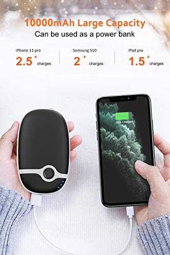 Hiluckey Calentador de Manos Recargable, 10000mAh Calentador de Bolsillo Reusable USB, Power Bank Portátil Eléctrico Calentadores para Esquiar, Acampar, Caminar Patinaje, Regalo de Invierno y más