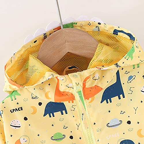 Hinzonek Chubasquero impermeable para niños y niñas, con capucha de dinosaurio, chaqueta cortavientos para viajes, deportes al aire libre durante 1-5 años (3-4 años, amarillo)