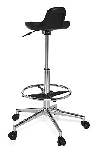 hjh OFFICE 665160 taburete de trabajo TOP WORK 03 espuma r?gida negro, asiento antideslizante, c?modo, apoyapi?s, muy alto, f?cil de limpiar, silla de trabajo, taburete cocina