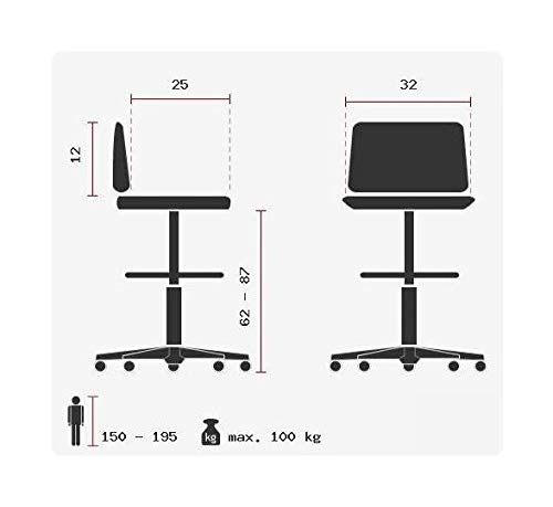 hjh OFFICE 665160 taburete de trabajo TOP WORK 03 espuma r?gida negro, asiento antideslizante, c?modo, apoyapi?s, muy alto, f?cil de limpiar, silla de trabajo, taburete cocina