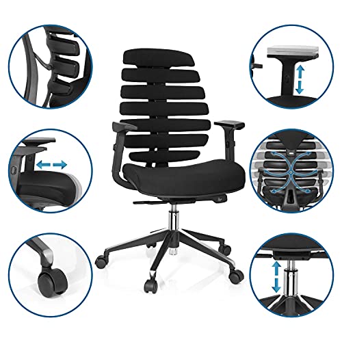 hjh OFFICE 714500 silla de oficina ERGO LINE II tejido negro, respaldo ergonómico, con apoyabrazos ajustables, silla giratoria