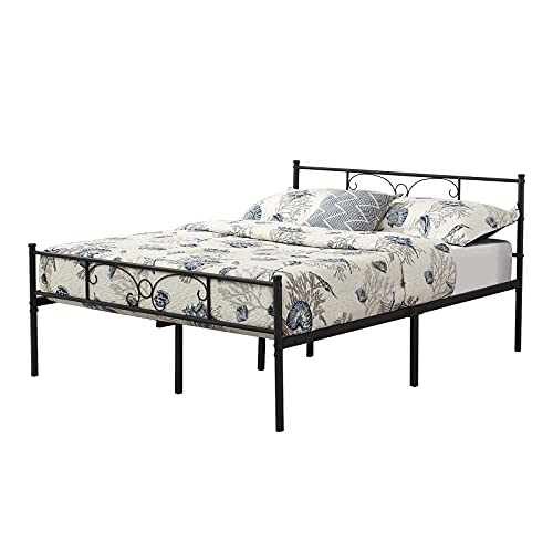 HJhomeheart Marcos Cama de Metal Cama Doble para Adultos, Cama Matrimonio Metal Estructura de Cama de Metal de con Listones, Negro (140 x 190CM)