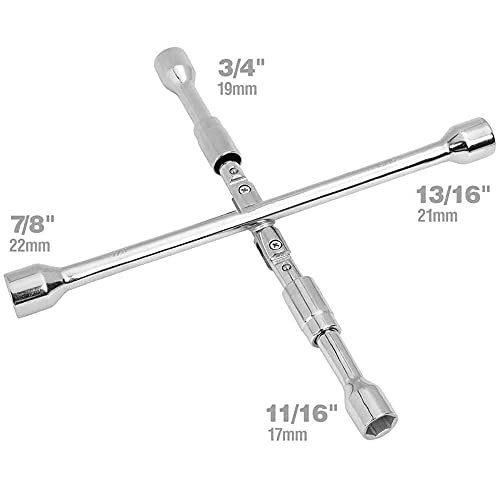 HJJ Llave Cruzada de Trabajo Pesada Plegable de 14", Llave Inglesa de lúbo Deslizante Ajustable de 4 vías para 17, 19, 21, 23 mm Reparación de eliminación de Llantas