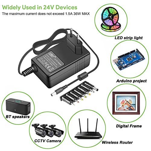 HKY 24V Cargador Universal para Aspirador Robot Conga Cecotec 1390 S1390 1290 Gryo Model 05145,Vileda M-448A SB35,Discos Duros Externos,Lámparas LED, LCD monitores,Wifi Router,television,etc.