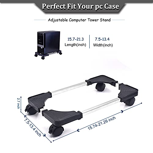 Hmseng Soporte para CPU, Soporta hasta 25kg，Soporte para PC Ajustable Ruedas con función de Bloqueo-Negro