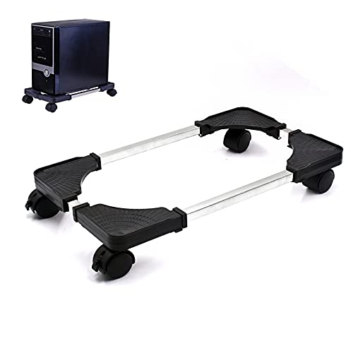 Hmseng Soporte para CPU, Soporta hasta 25kg，Soporte para PC Ajustable Ruedas con función de Bloqueo-Negro