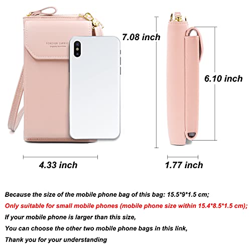 HNOOM Bolso Movil Mujer, Bolso Bandolera Móvil, Bolso Pequeño Bandolera para Damas Mujeres con Ranuras para Tarjeta de Correa (Rosado-1)