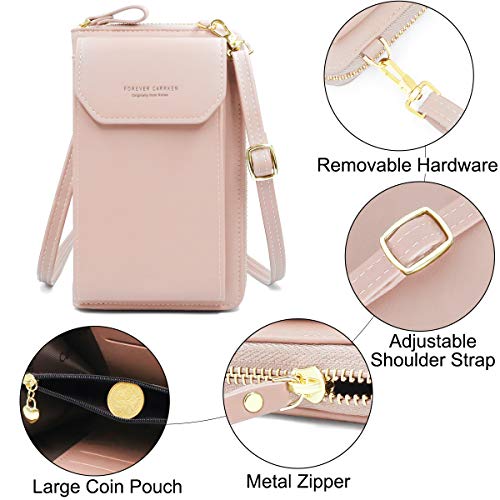 HNOOM Bolso Movil Mujer, Bolso Bandolera Móvil, Bolso Pequeño Bandolera para Damas Mujeres con Ranuras para Tarjeta de Correa (Rosado-1)