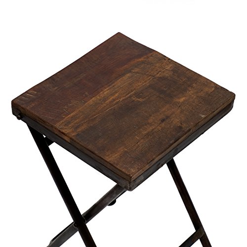 Hocker Klein - Mesa plegable de hierro, taburete, mesa auxiliar de madera maciza, mesa de jardín, mesa de balcón estable, estilo vintage rústico + BRIL Lift