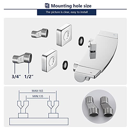 Hoemlody Grifo de Bañera en Cascada con Alcachofa de Mano Mezclador de Baño-Ducha para Instalación en Pared Incluye Soporte de Pared y Manguera de Ducha de 1.5m extensible, Cromo