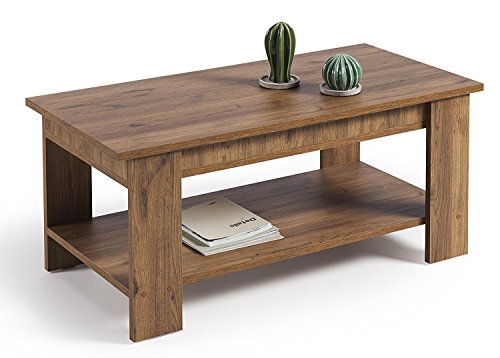 HOGAR24 ES Mesa de Centro Elevable con Revistero, Color Madera Envejecida Nogal. Medidas: 100x50x49/57