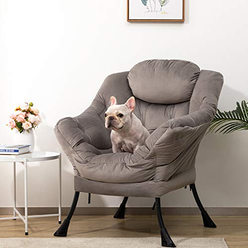 HollyHOME Sillon Relax Silla, Perezosa Sillón Relax con Reposabrazos y Tela de Terciopelo, Sillón Sofá con Estructura de Acero, Gris Oscuro