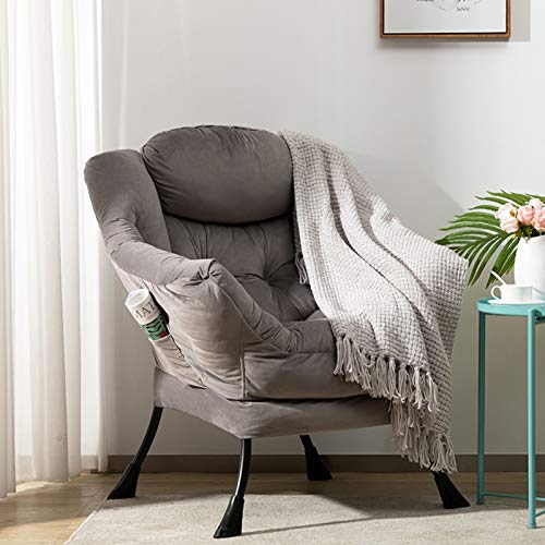 HollyHOME Sillon Relax Silla, Perezosa Sillón Relax con Reposabrazos y Tela de Terciopelo, Sillón Sofá con Estructura de Acero, Gris Oscuro