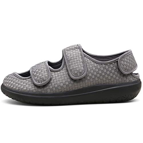 Hombre Sandalias Diabéticas Mujer Zapatillas Zapatos Diabeticos Antibacteriano Sanitized Ajustable Edema Zapatos hinchados Extra Ancha Zapatillas Adulto-Unisex,Gris,42 EU