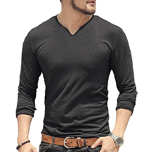 Hombres Manga Larga/Corta Camiseta fornida Ajustado Casual Algodón Cuello Pico Camisetas Básicas Talla M