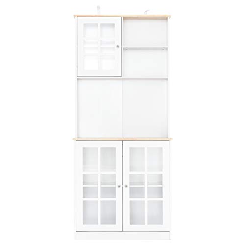 HOMCOM Armario de Cocina con Estantes y Puertas de Vidrio Pequeños Electrodomésticos y Menaje 80x37x183cm Blanco