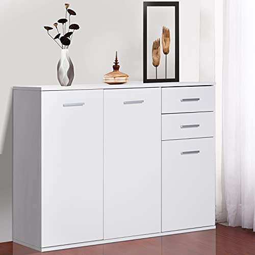 HOMCOM Armario Gabinete Consola Aparador Buffet Mueble Organizador de Almacenaje Multiusos de Comedor Salón con Puertas y Cajones 106x35x76cm