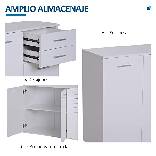 HOMCOM Armario Gabinete Consola Aparador Buffet Mueble Organizador de Almacenaje Multiusos de Comedor Salón con Puertas y Cajones 106x35x76cm