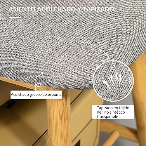 HOMCOM Banco Zapatero Moderno Mueble Recibidor de Bambú con Asiento Acolchado y Estante para Zapatos Entrada Pasillo 90x34x44 cm Color Natural y Gris