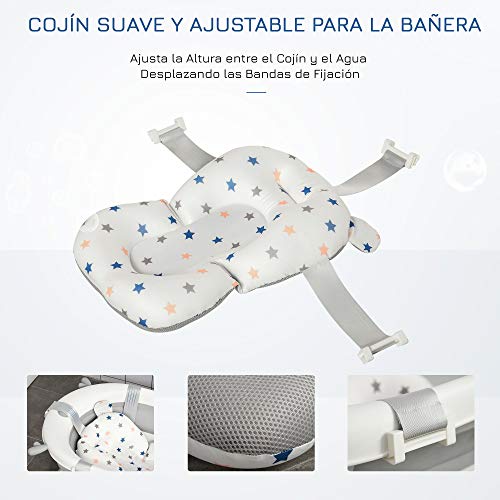 HOMCOM Bañera Plegable para Bebé Recién Nacido hasta 3 Años 35 Litros con Tapón Termosensible Cojín y Almohadillas Antideslizantes 81,5x50,5x23,5 cm Gris