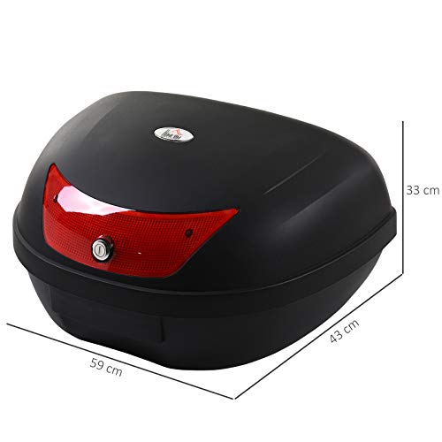 HOMCOM Baúl de Moto Maletero de Scooter para 1 Casco Integral y 1 Medio Capacidad de 48 L Cerradura con Dos Llaves Accesorios 59x43x33 cm Negro