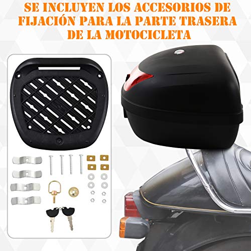 HOMCOM Baúl de Moto Maletero de Scooter para 1 Casco Integral y 1 Medio Capacidad de 48 L Cerradura con Dos Llaves Accesorios 59x43x33 cm Negro