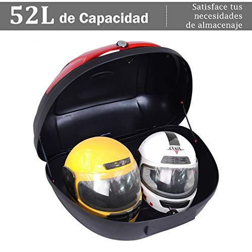 HOMCOM Baúl de Moto Universal 52L con Llaves y Accesorios Topcase Casco Moto Caja de Motocicleta Ciclomotores Scooter