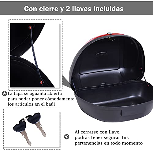 HOMCOM Baúl de Moto Universal 52L con Llaves y Accesorios Topcase Casco Moto Caja de Motocicleta Ciclomotores Scooter