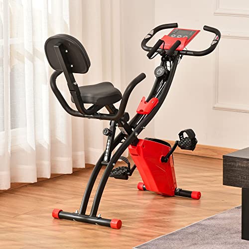 HOMCOM Bicicleta Estática Plegable Regulable en Altura Resistencia Magnética Ajustable Bicicleta de Ejercicio Fitness con Pantalla LCD y Asiento con Respaldo 97x51x115 cm Rosa