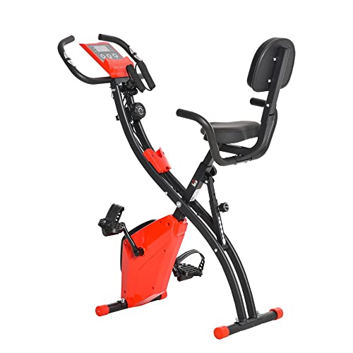 HOMCOM Bicicleta Estática Plegable Regulable en Altura Resistencia Magnética Ajustable Bicicleta de Ejercicio Fitness con Pantalla LCD y Asiento con Respaldo 97x51x115 cm Rosa