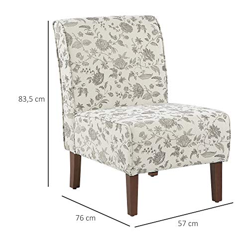 HOMCOM Butaca Sillón de Comedor Salón sin Brazos Silla Individual con Asiento Acolchado y Patas de Madera 57x76x83,5 cm Estampado Floral