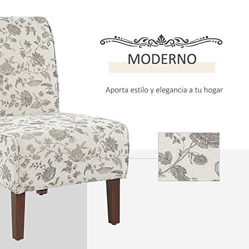 HOMCOM Butaca Sillón de Comedor Salón sin Brazos Silla Individual con Asiento Acolchado y Patas de Madera 57x76x83,5 cm Estampado Floral