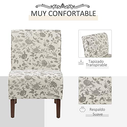 HOMCOM Butaca Sillón de Comedor Salón sin Brazos Silla Individual con Asiento Acolchado y Patas de Madera 57x76x83,5 cm Estampado Floral